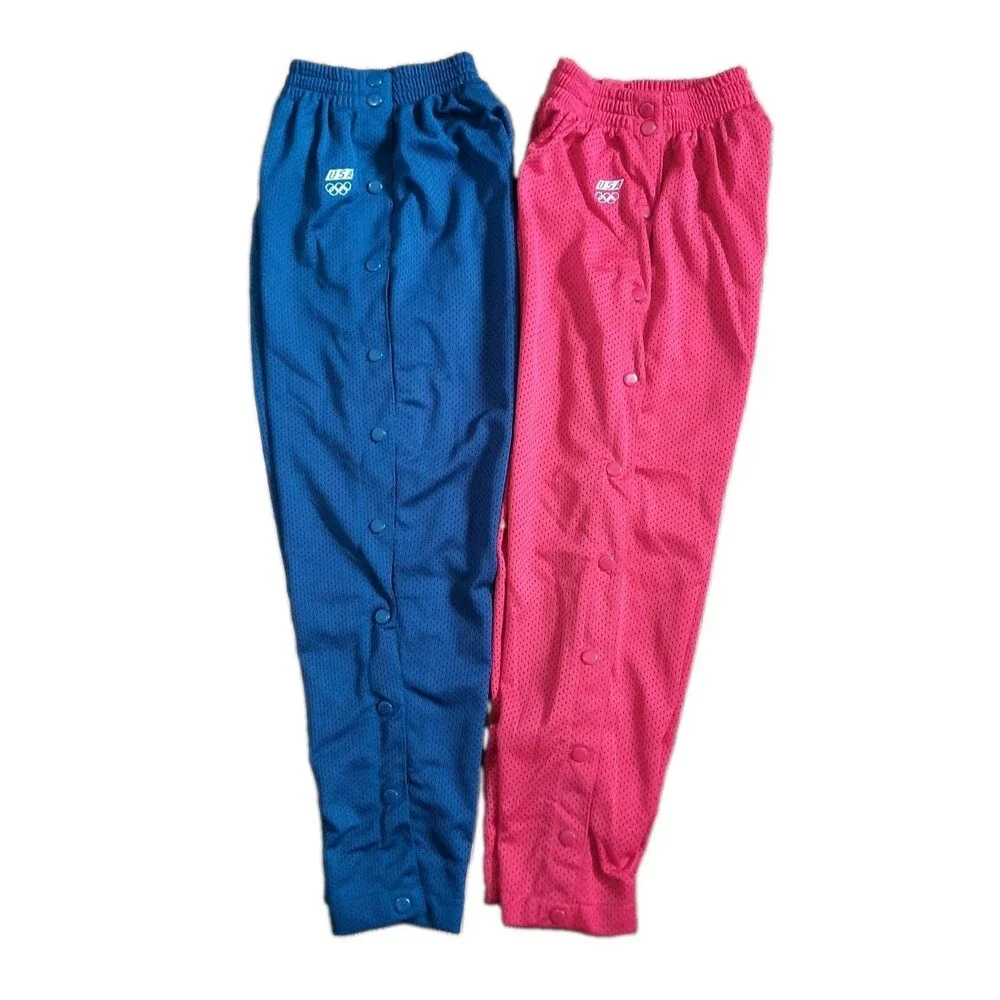 Vtg Lot of 2 - 90s JcPenney Kids USA Olympics Red Breakaway Snap Track Pants M